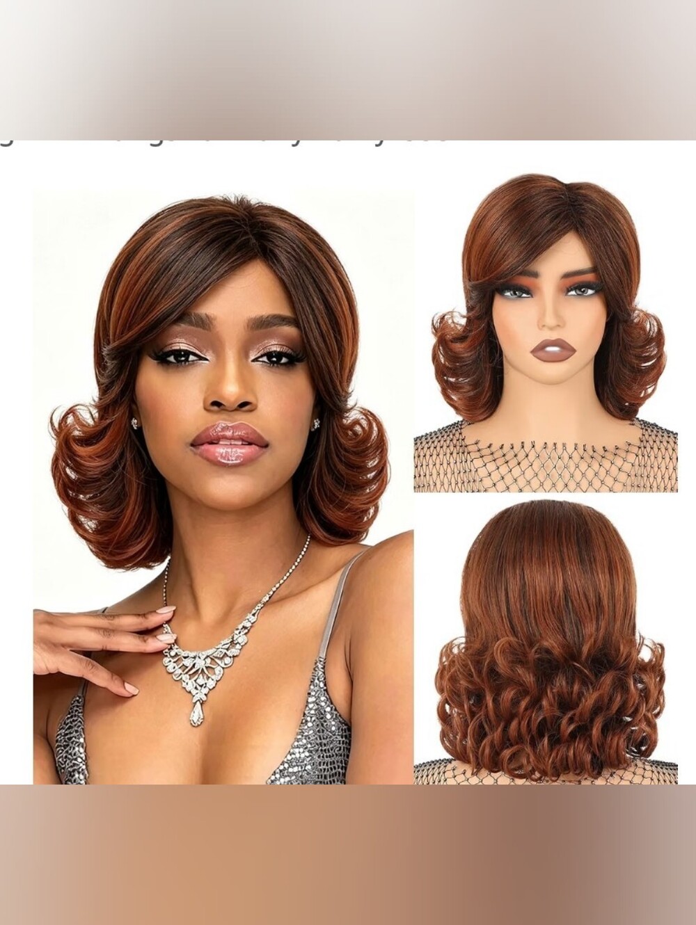 Auburn Curly Bob Wig with Side Part Shoulder Length Heat Resistant Synthetic